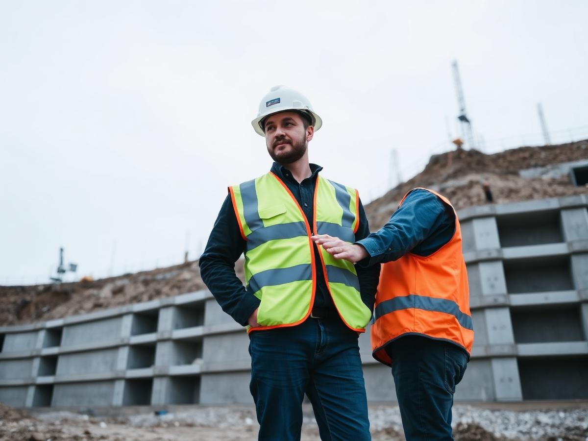 Ingénieur inspectant un mur de soutènement sur un chantier